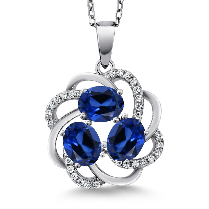 Blue Created Sapphire - September_Pendant in 925 Sterling Silver