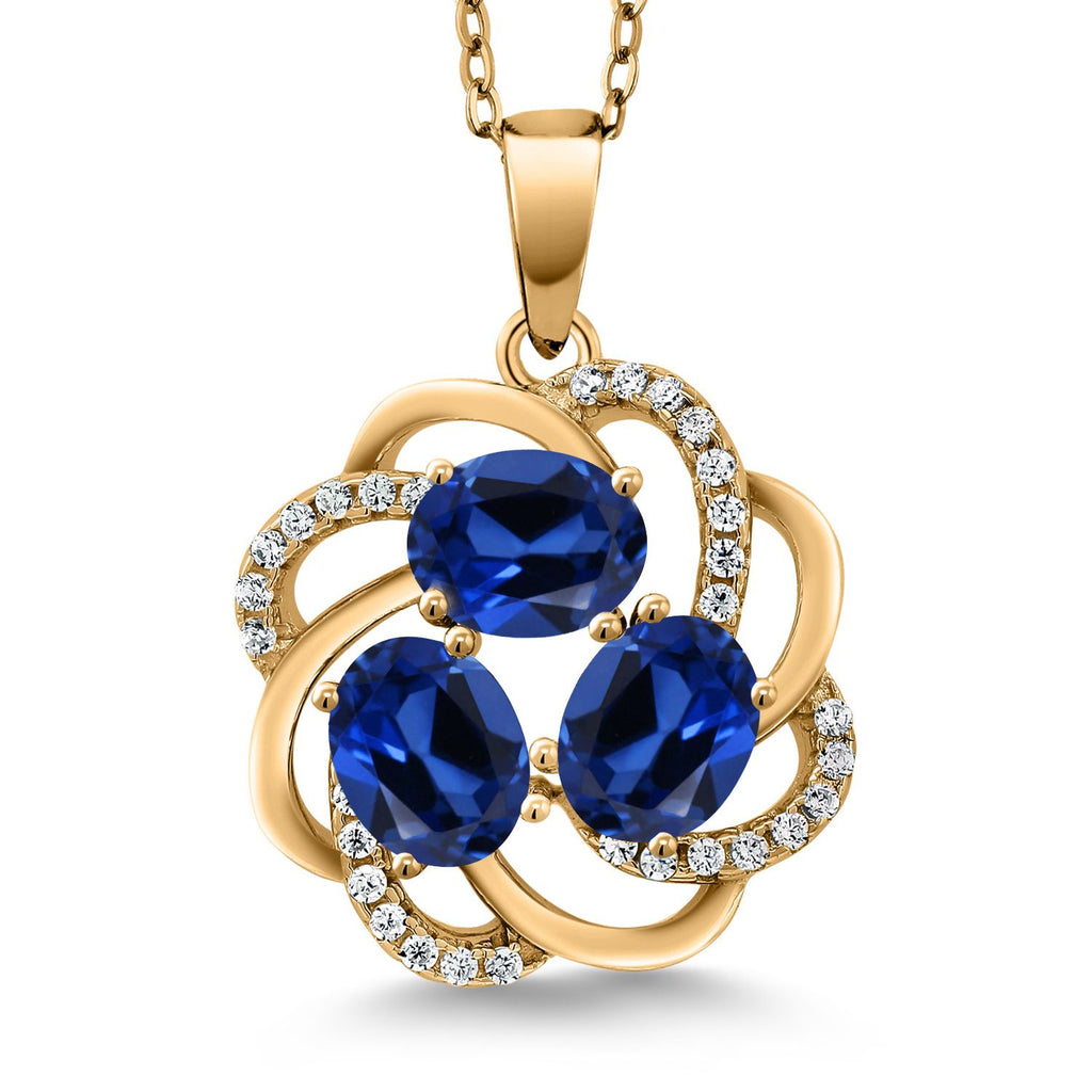 Gem Stone King 18K Yellow Gold Plated Silver Gemstone Birthstones 3 Stone Spiral Pendant Necklace for Women | Oval 6X4MM | Includes 18 Inch Chain | Fine Jewelry for Her Mom Wife