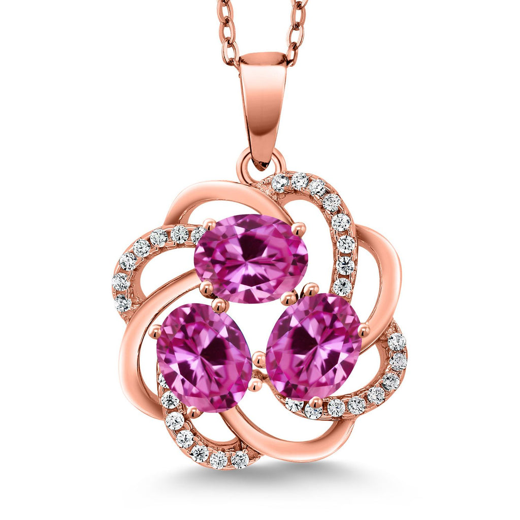 Gem Stone King 18K Rose Gold Plated Silver Gemstone Birthstones 3 Stone Spiral Pendant Necklace for Women | Oval 6X4MM | Includes 18 Inch Chain | Fine Jewelry for Her Mom Wife
