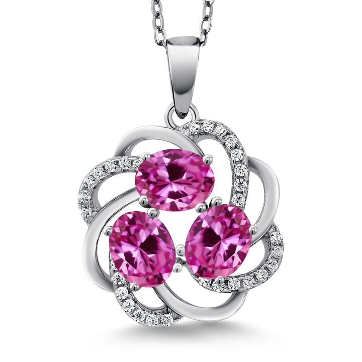 Gem Stone King 3-Stone Spiral Pendant Necklace for Women | 925 Sterling Silver | Gemstone Birthstones | Oval 6X4MM | Includes 18 Inch Chain | Fine Jewelry for Her Mom Wife