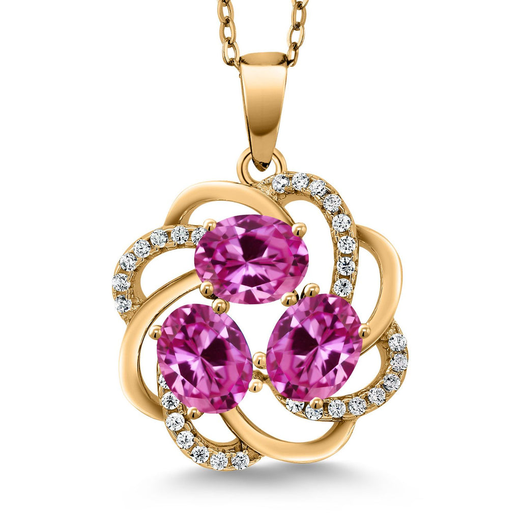 Gem Stone King 18K Yellow Gold Plated Silver Gemstone Birthstones 3 Stone Spiral Pendant Necklace for Women | Oval 6X4MM | Includes 18 Inch Chain | Fine Jewelry for Her Mom Wife