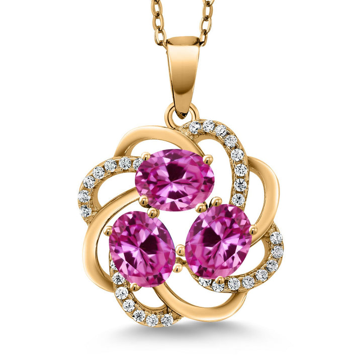 Gem Stone King 18K Yellow Gold Plated Silver Gemstone Birthstones 3 Stone Spiral Pendant Necklace for Women | Oval 6X4MM | Includes 18 Inch Chain | Fine Jewelry for Her Mom Wife