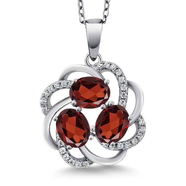 Gem Stone King 3-Stone Spiral Pendant Necklace for Women | 925 Sterling Silver | Gemstone Birthstones | Oval 6X4MM | Includes 18 Inch Chain | Fine Jewelry for Her Mom Wife