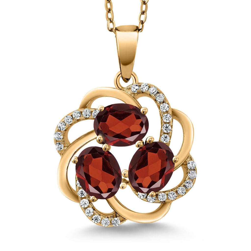 Gem Stone King 18K Yellow Gold Plated Silver Gemstone Birthstones 3 Stone Spiral Pendant Necklace for Women | Oval 6X4MM | Includes 18 Inch Chain | Fine Jewelry for Her Mom Wife