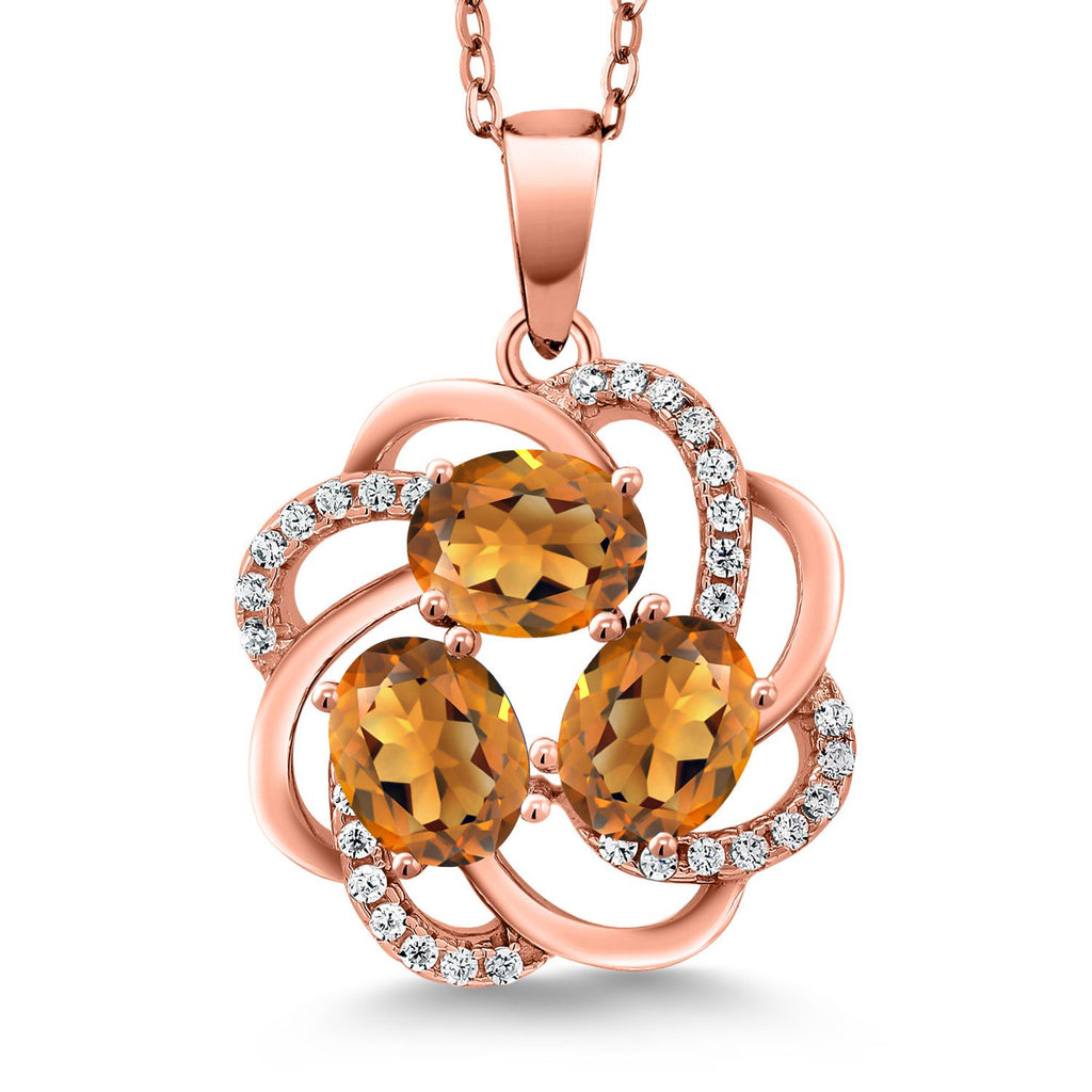 Gem Stone King 18K Rose Gold Plated Silver Gemstone Birthstones 3 Stone Spiral Pendant Necklace for Women | Oval 6X4MM | Includes 18 Inch Chain | Fine Jewelry for Her Mom Wife