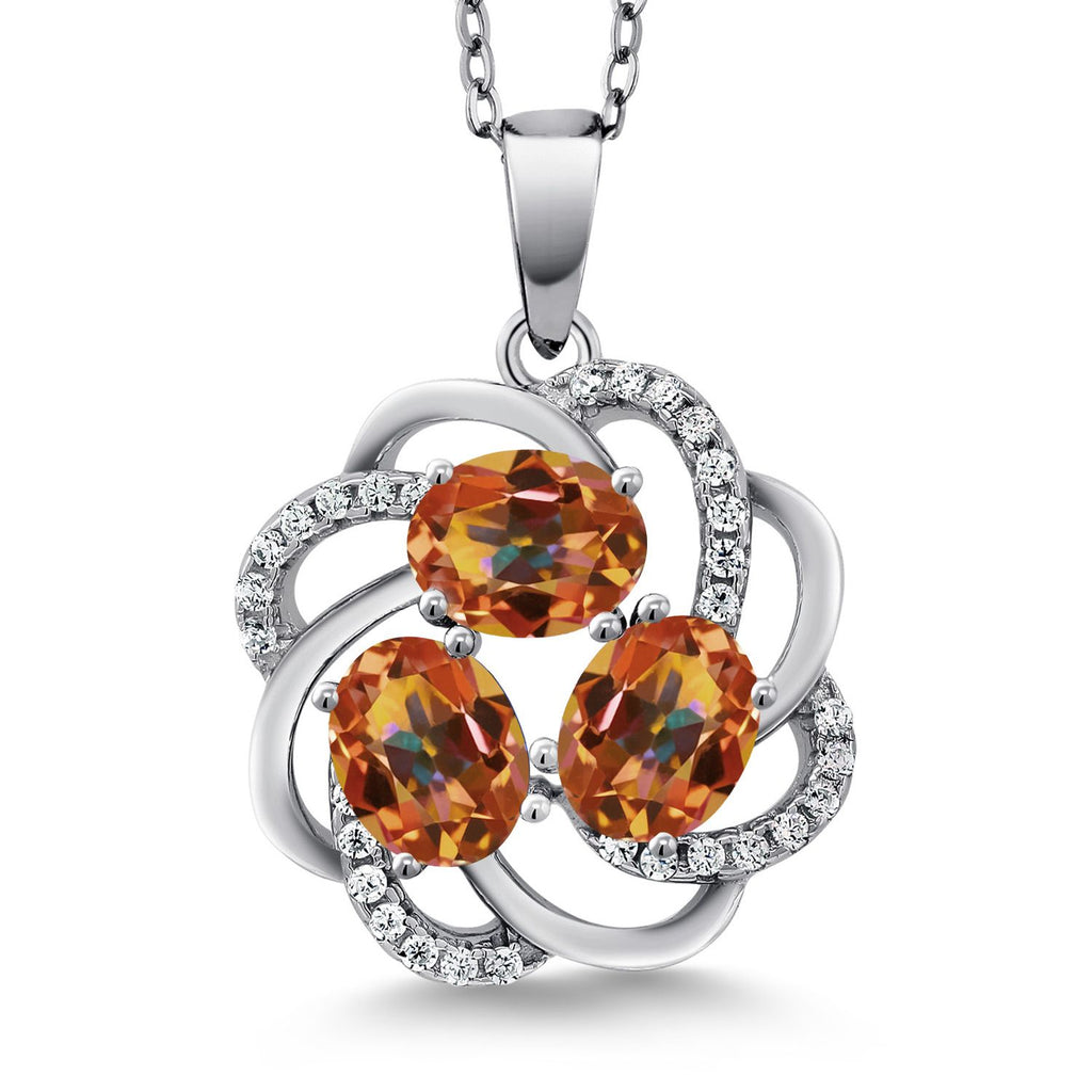 Gem Stone King 3-Stone Spiral Pendant Necklace for Women | 925 Sterling Silver | Gemstone Birthstones | Oval 6X4MM | Includes 18 Inch Chain | Fine Jewelry for Her Mom Wife