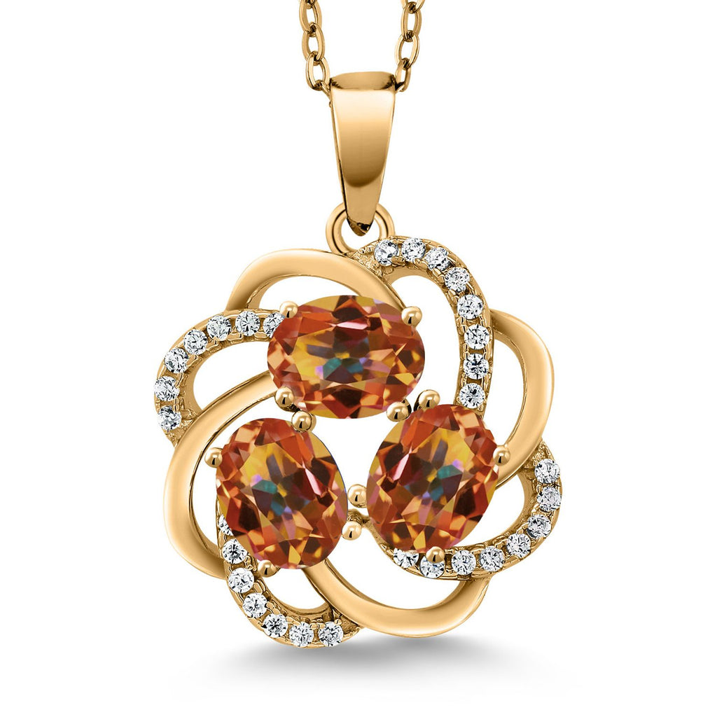 Gem Stone King 18K Yellow Gold Plated Silver Gemstone Birthstones 3 Stone Spiral Pendant Necklace for Women | Oval 6X4MM | Includes 18 Inch Chain | Fine Jewelry for Her Mom Wife