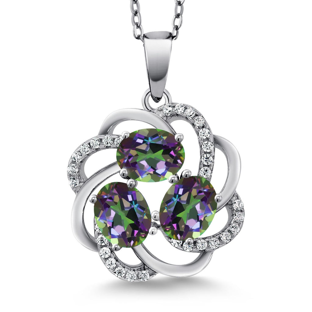 Gem Stone King 3-Stone Spiral Pendant Necklace for Women | 925 Sterling Silver | Gemstone Birthstones | Oval 6X4MM | Includes 18 Inch Chain | Fine Jewelry for Her Mom Wife