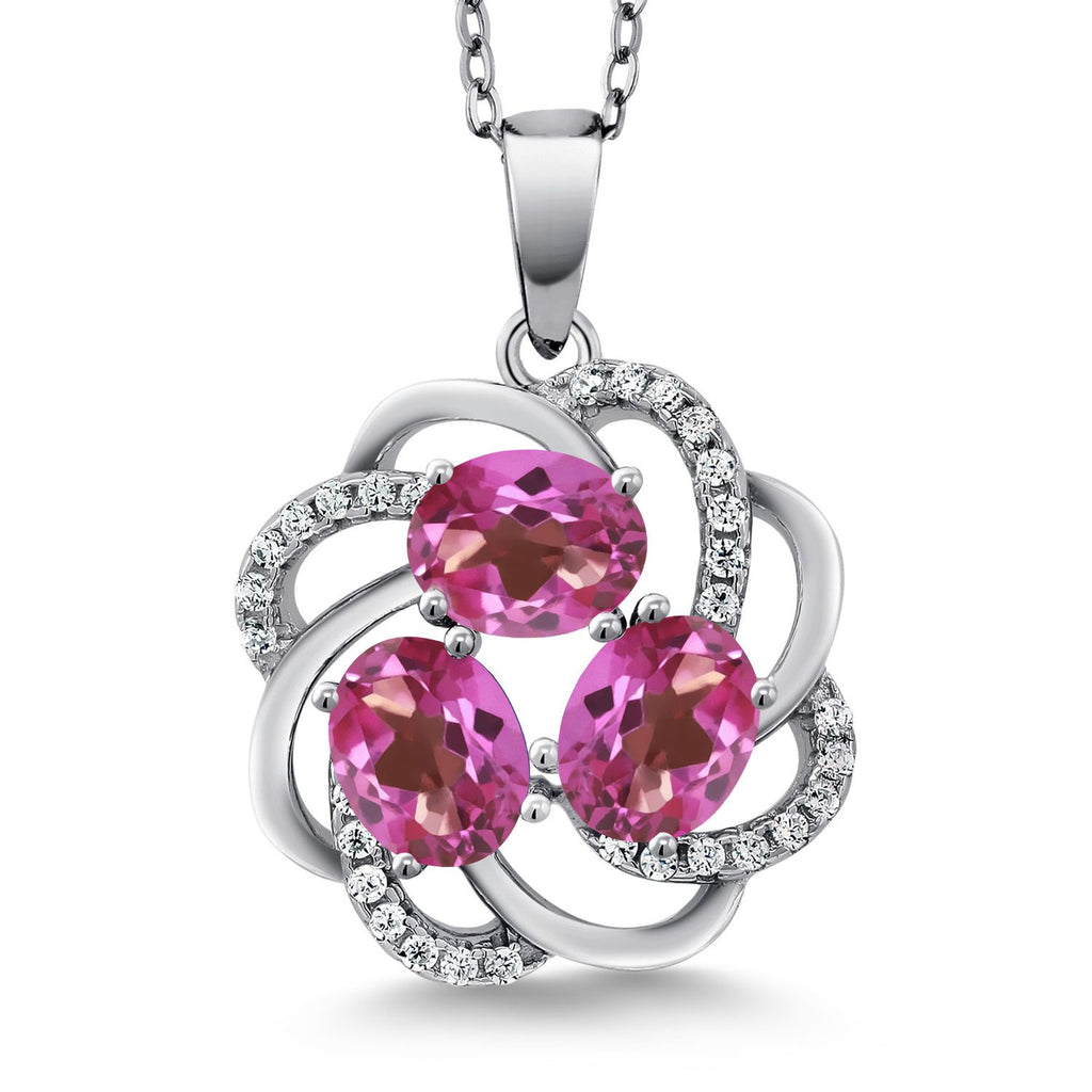 Gem Stone King 3-Stone Spiral Pendant Necklace for Women | 925 Sterling Silver | Gemstone Birthstones | Oval 6X4MM | Includes 18 Inch Chain | Fine Jewelry for Her Mom Wife