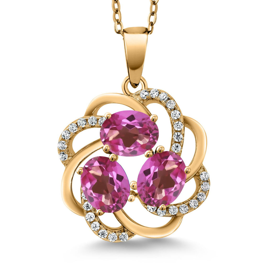 Gem Stone King 18K Yellow Gold Plated Silver Gemstone Birthstones 3 Stone Spiral Pendant Necklace for Women | Oval 6X4MM | Includes 18 Inch Chain | Fine Jewelry for Her Mom Wife