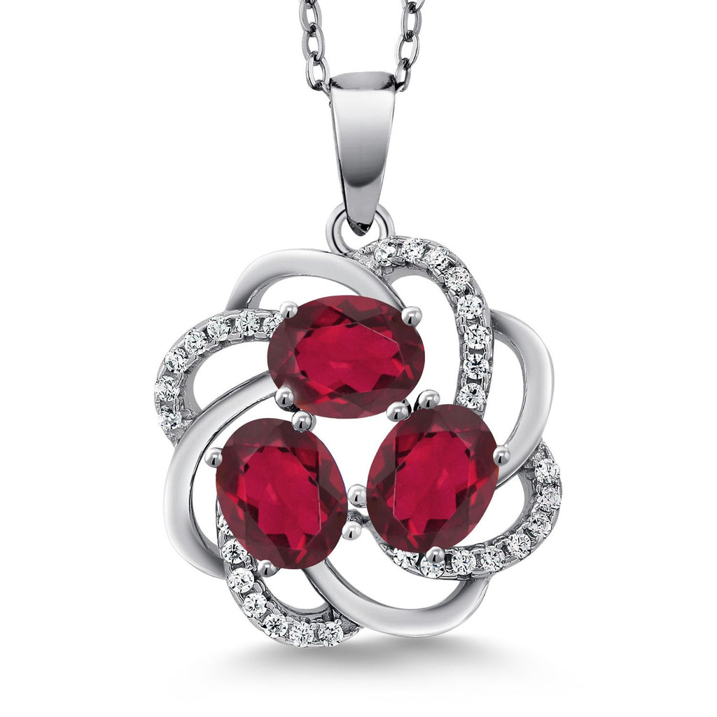 Gem Stone King 3-Stone Spiral Pendant Necklace for Women | 925 Sterling Silver | Gemstone Birthstones | Oval 6X4MM | Includes 18 Inch Chain | Fine Jewelry for Her Mom Wife