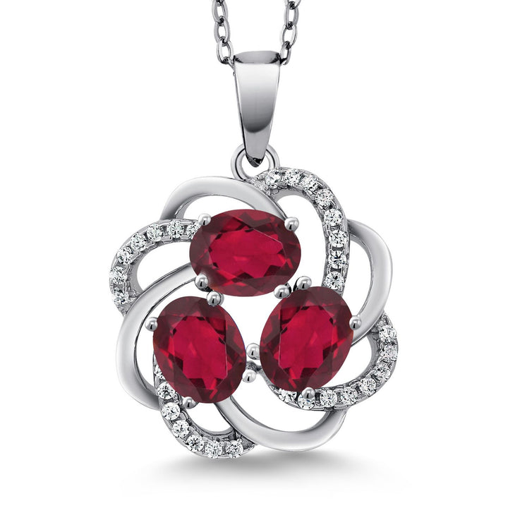 Gem Stone King 3-Stone Spiral Pendant Necklace for Women | 925 Sterling Silver | Gemstone Birthstones | Oval 6X4MM | Includes 18 Inch Chain | Fine Jewelry for Her Mom Wife