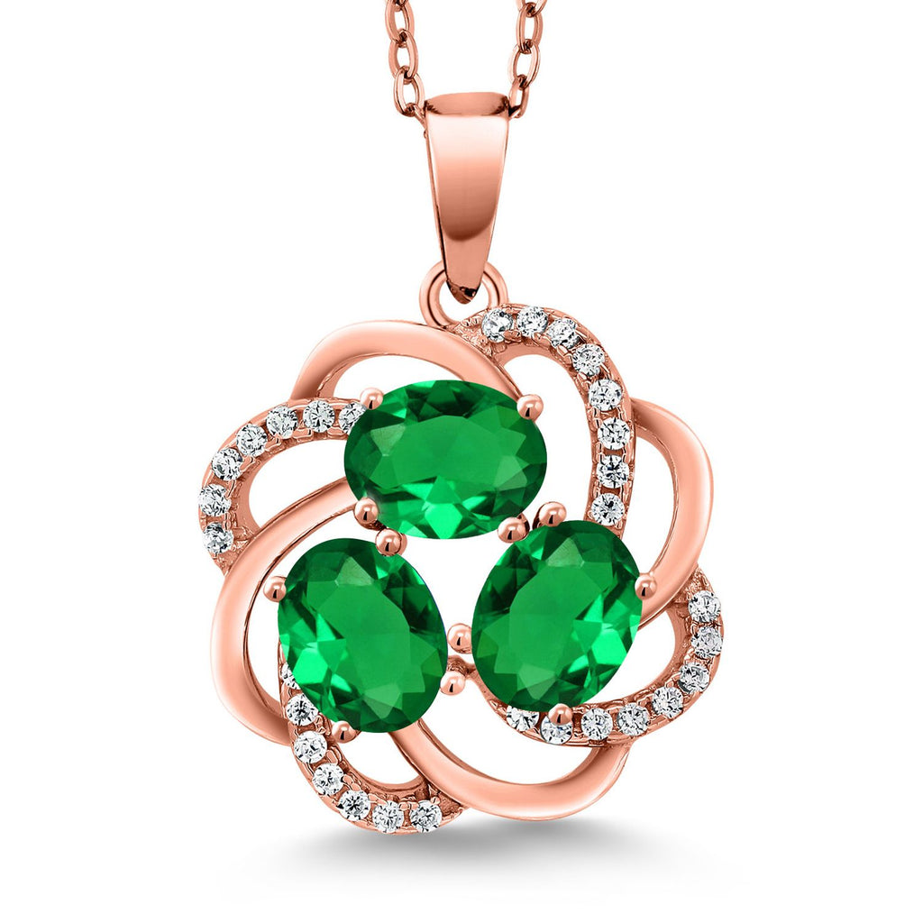 Gem Stone King 18K Rose Gold Plated Silver Gemstone Birthstones 3 Stone Spiral Pendant Necklace for Women | Oval 6X4MM | Includes 18 Inch Chain | Fine Jewelry for Her Mom Wife