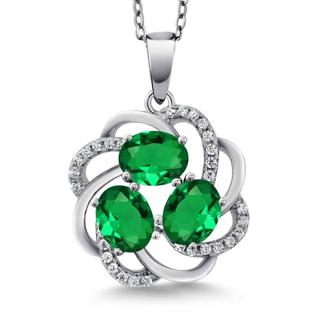 Gem Stone King 3-Stone Spiral Pendant Necklace for Women | 925 Sterling Silver | Gemstone Birthstones | Oval 6X4MM | Includes 18 Inch Chain | Fine Jewelry for Her Mom Wife