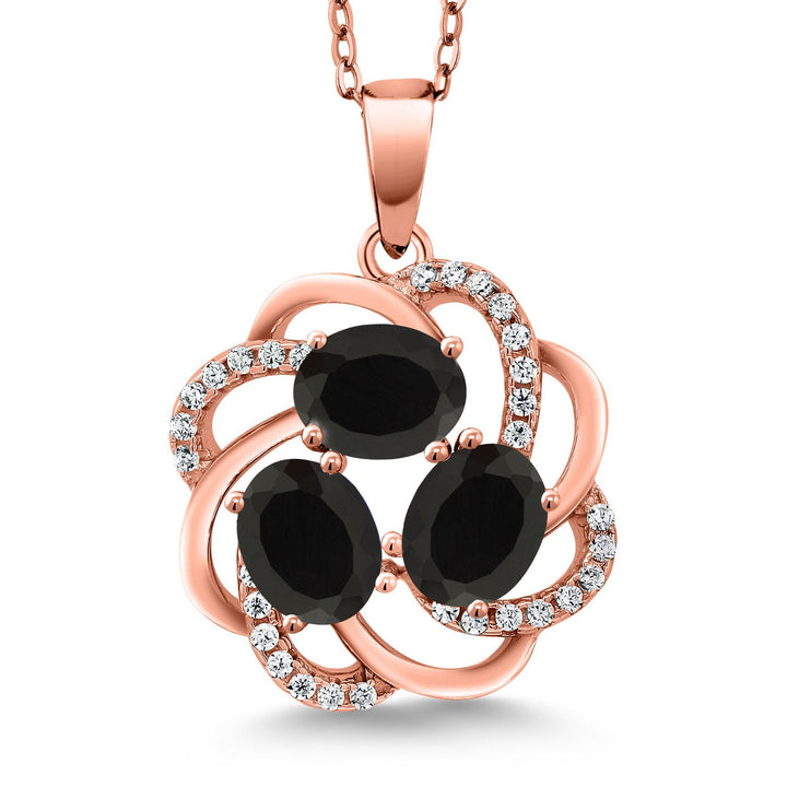 Gem Stone King 18K Rose Gold Plated Silver Gemstone Birthstones 3 Stone Spiral Pendant Necklace for Women | Oval 6X4MM | Includes 18 Inch Chain | Fine Jewelry for Her Mom Wife