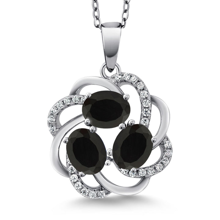 Gem Stone King 3-Stone Spiral Pendant Necklace for Women | 925 Sterling Silver | Gemstone Birthstones | Oval 6X4MM | Includes 18 Inch Chain | Fine Jewelry for Her Mom Wife