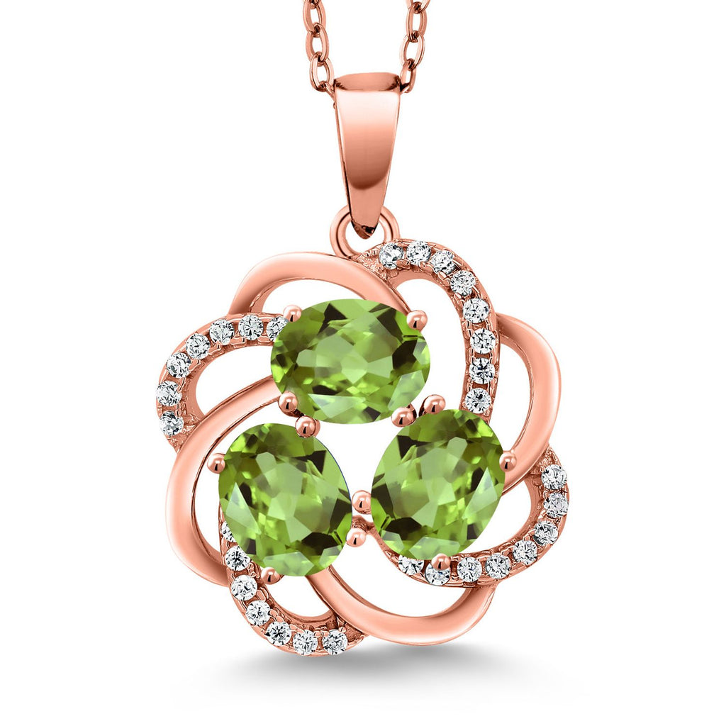 Gem Stone King 18K Rose Gold Plated Silver Gemstone Birthstones 3 Stone Spiral Pendant Necklace for Women | Oval 6X4MM | Includes 18 Inch Chain | Fine Jewelry for Her Mom Wife