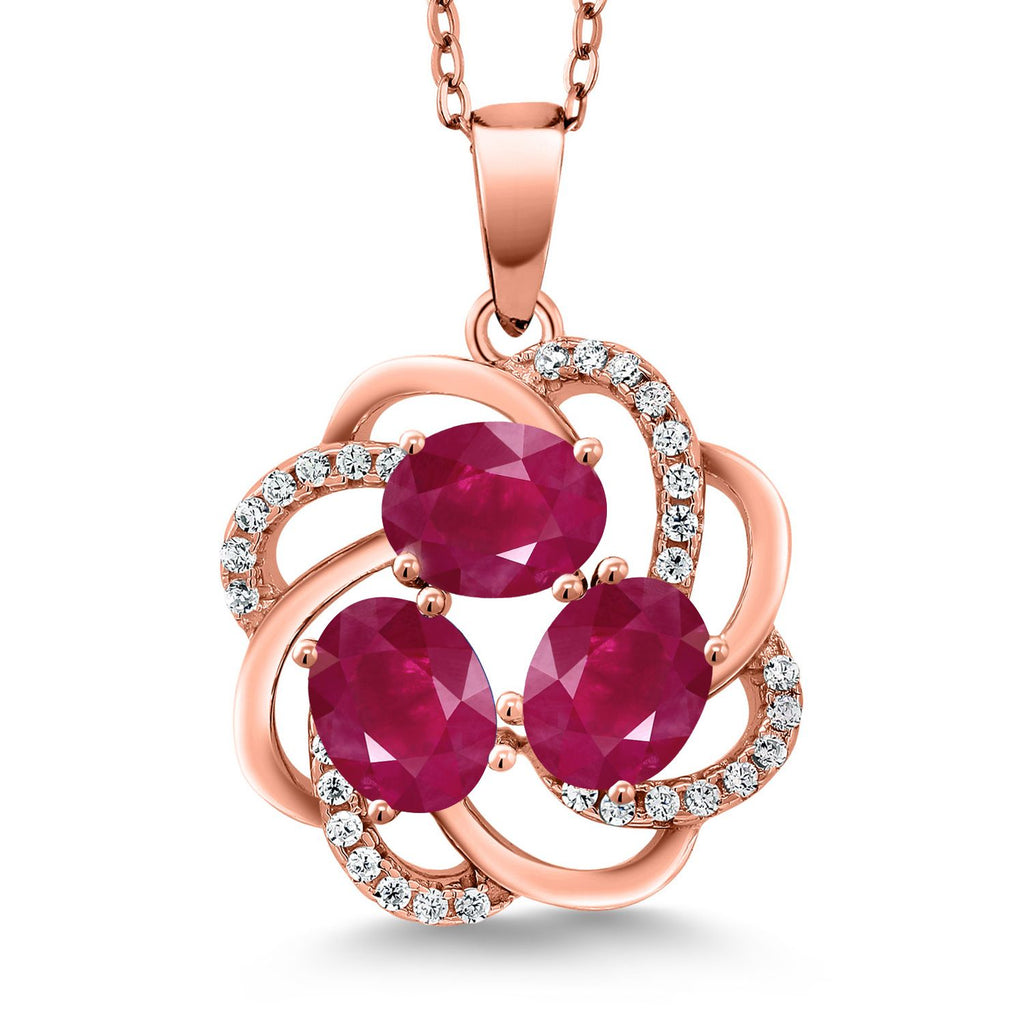 Gem Stone King 18K Rose Gold Plated Silver Gemstone Birthstones 3 Stone Spiral Pendant Necklace for Women | Oval 6X4MM | Includes 18 Inch Chain | Fine Jewelry for Her Mom Wife