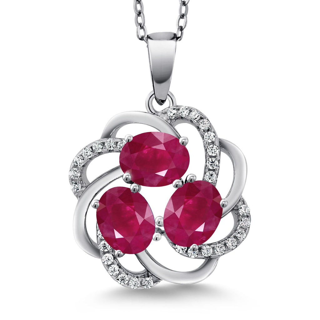 Gem Stone King 3-Stone Spiral Pendant Necklace for Women | 925 Sterling Silver | Gemstone Birthstones | Oval 6X4MM | Includes 18 Inch Chain | Fine Jewelry for Her Mom Wife