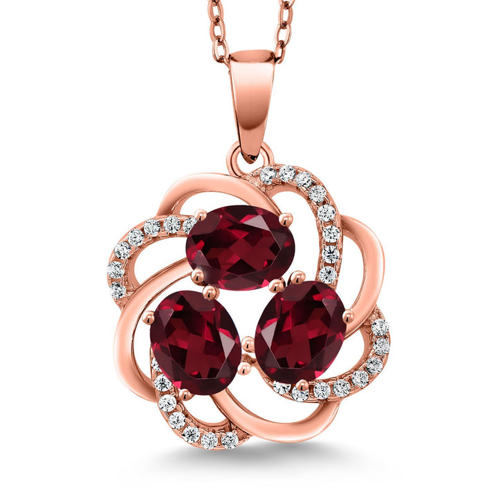 Gem Stone King 18K Rose Gold Plated Silver Gemstone Birthstones 3 Stone Spiral Pendant Necklace for Women | Oval 6X4MM | Includes 18 Inch Chain | Fine Jewelry for Her Mom Wife