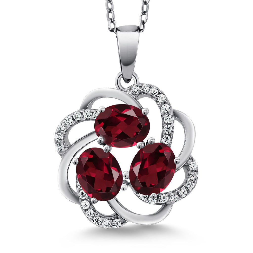 Gem Stone King 3-Stone Spiral Pendant Necklace for Women | 925 Sterling Silver | Gemstone Birthstones | Oval 6X4MM | Includes 18 Inch Chain | Fine Jewelry for Her Mom Wife