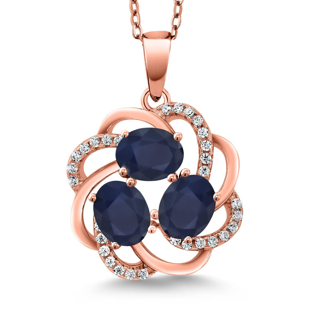 Gem Stone King 18K Rose Gold Plated Silver Gemstone Birthstones 3 Stone Spiral Pendant Necklace for Women | Oval 6X4MM | Includes 18 Inch Chain | Fine Jewelry for Her Mom Wife