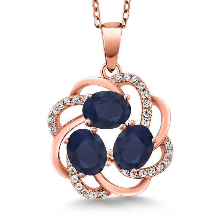 Gem Stone King 18K Rose Gold Plated Silver Gemstone Birthstones 3 Stone Spiral Pendant Necklace for Women | Oval 6X4MM | Includes 18 Inch Chain | Fine Jewelry for Her Mom Wife