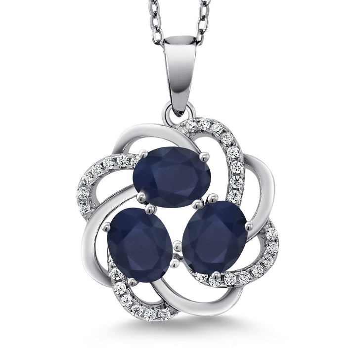 Gem Stone King 3-Stone Spiral Pendant Necklace for Women | 925 Sterling Silver | Gemstone Birthstones | Oval 6X4MM | Includes 18 Inch Chain | Fine Jewelry for Her Mom Wife