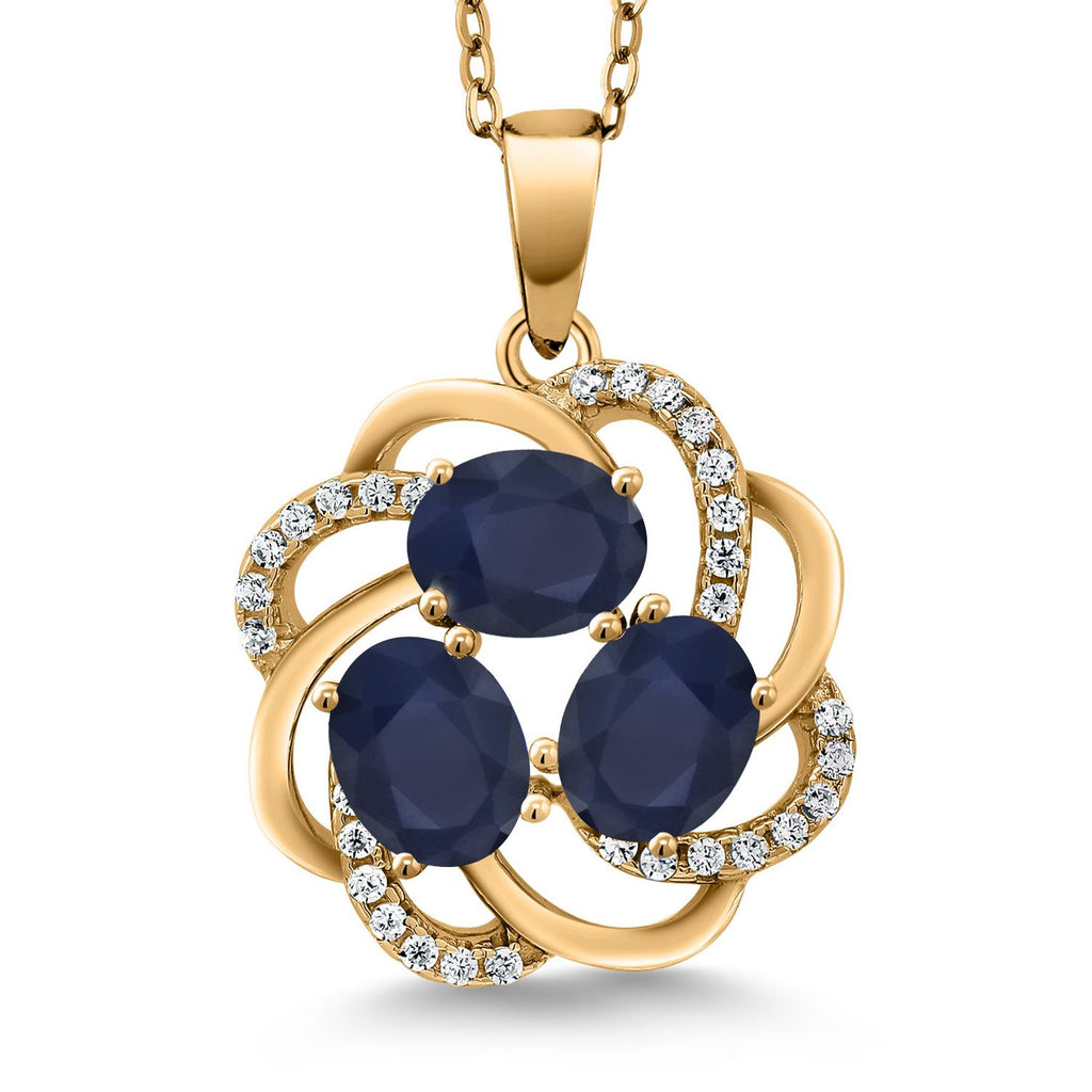 Gem Stone King 18K Yellow Gold Plated Silver Gemstone Birthstones 3 Stone Spiral Pendant Necklace for Women | Oval 6X4MM | Includes 18 Inch Chain | Fine Jewelry for Her Mom Wife
