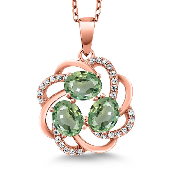 Green Sapphire - September_Pendant in 925 Rose Gold Plated Silver