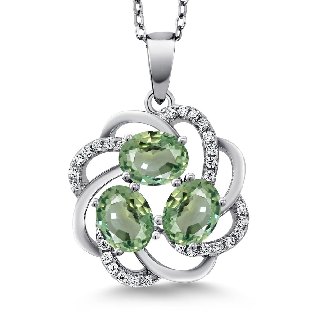 Gem Stone King 3-Stone Spiral Pendant Necklace for Women | 925 Sterling Silver | Gemstone Birthstones | Oval 6X4MM | Includes 18 Inch Chain | Fine Jewelry for Her Mom Wife
