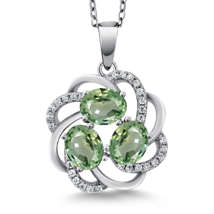 Gem Stone King 3-Stone Spiral Pendant Necklace for Women | 925 Sterling Silver | Gemstone Birthstones | Oval 6X4MM | Includes 18 Inch Chain | Fine Jewelry for Her Mom Wife