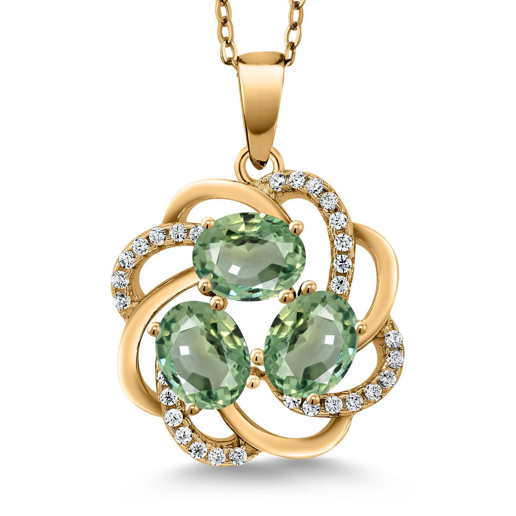 Gem Stone King 18K Yellow Gold Plated Silver Gemstone Birthstones 3 Stone Spiral Pendant Necklace for Women | Oval 6X4MM | Includes 18 Inch Chain | Fine Jewelry for Her Mom Wife