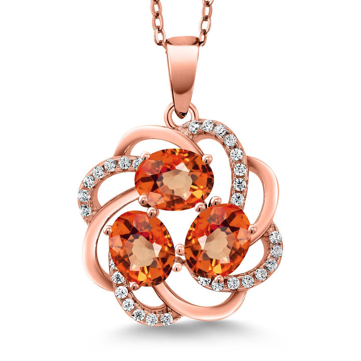 Gem Stone King 18K Rose Gold Plated Silver Gemstone Birthstones 3 Stone Spiral Pendant Necklace for Women | Oval 6X4MM | Includes 18 Inch Chain | Fine Jewelry for Her Mom Wife