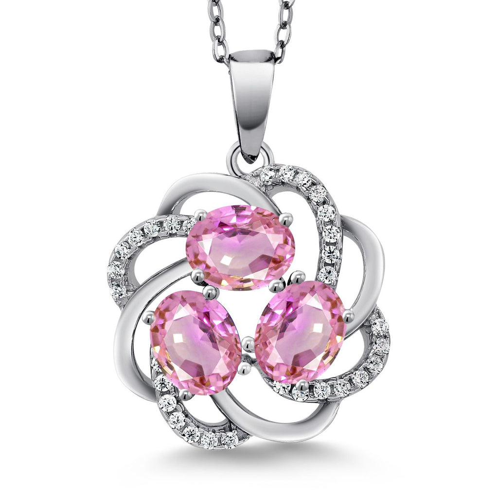 Gem Stone King 3-Stone Spiral Pendant Necklace for Women | 925 Sterling Silver | Gemstone Birthstones | Oval 6X4MM | Includes 18 Inch Chain | Fine Jewelry for Her Mom Wife