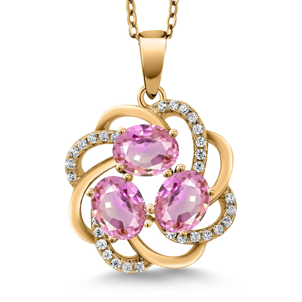 Gem Stone King 18K Yellow Gold Plated Silver Gemstone Birthstones 3 Stone Spiral Pendant Necklace for Women | Oval 6X4MM | Includes 18 Inch Chain | Fine Jewelry for Her Mom Wife