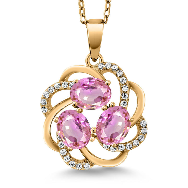 Gem Stone King 18K Yellow Gold Plated Silver Gemstone Birthstones 3 Stone Spiral Pendant Necklace for Women | Oval 6X4MM | Includes 18 Inch Chain | Fine Jewelry for Her Mom Wife