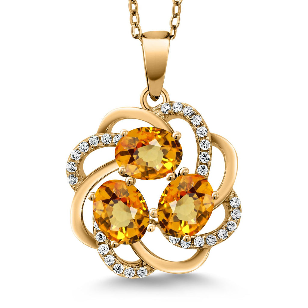 Gem Stone King 18K Yellow Gold Plated Silver Gemstone Birthstones 3 Stone Spiral Pendant Necklace for Women | Oval 6X4MM | Includes 18 Inch Chain | Fine Jewelry for Her Mom Wife