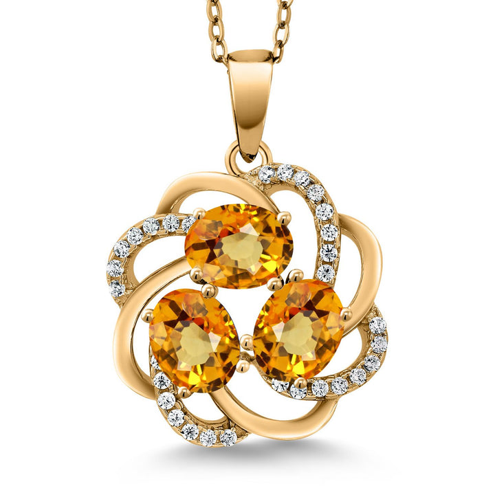 Gem Stone King 18K Yellow Gold Plated Silver Gemstone Birthstones 3 Stone Spiral Pendant Necklace for Women | Oval 6X4MM | Includes 18 Inch Chain | Fine Jewelry for Her Mom Wife