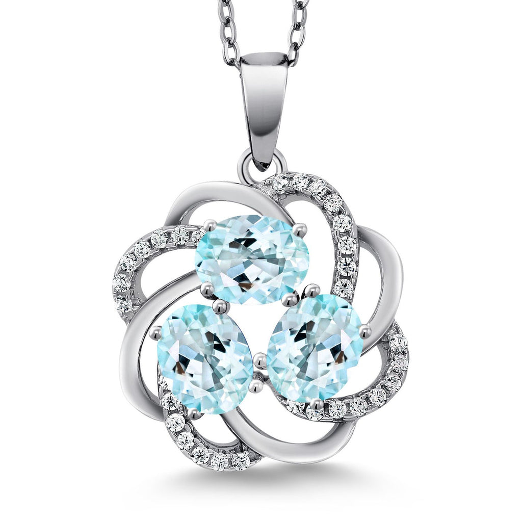 Gem Stone King 3-Stone Spiral Pendant Necklace for Women | 925 Sterling Silver | Gemstone Birthstones | Oval 6X4MM | Includes 18 Inch Chain | Fine Jewelry for Her Mom Wife