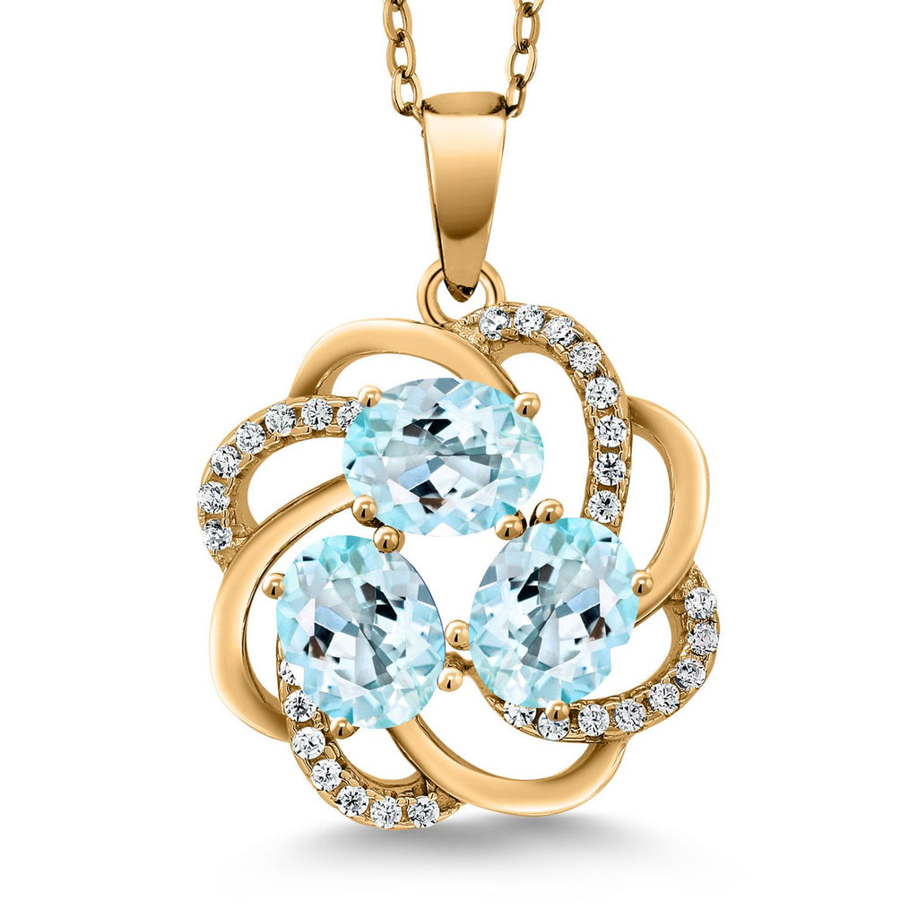 Gem Stone King 18K Yellow Gold Plated Silver Gemstone Birthstones 3 Stone Spiral Pendant Necklace for Women | Oval 6X4MM | Includes 18 Inch Chain | Fine Jewelry for Her Mom Wife