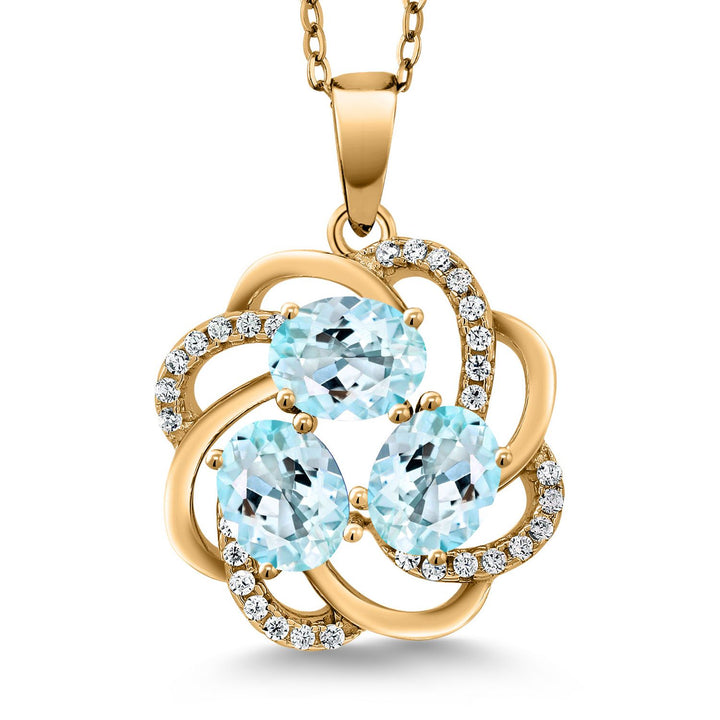 Gem Stone King 18K Yellow Gold Plated Silver Gemstone Birthstones 3 Stone Spiral Pendant Necklace for Women | Oval 6X4MM | Includes 18 Inch Chain | Fine Jewelry for Her Mom Wife