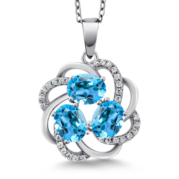 Gem Stone King 3-Stone Spiral Pendant Necklace for Women | 925 Sterling Silver | Gemstone Birthstones | Oval 6X4MM | Includes 18 Inch Chain | Fine Jewelry for Her Mom Wife