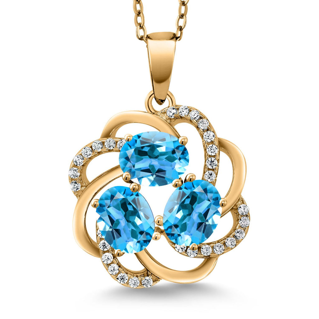 Gem Stone King 18K Yellow Gold Plated Silver Gemstone Birthstones 3 Stone Spiral Pendant Necklace for Women | Oval 6X4MM | Includes 18 Inch Chain | Fine Jewelry for Her Mom Wife
