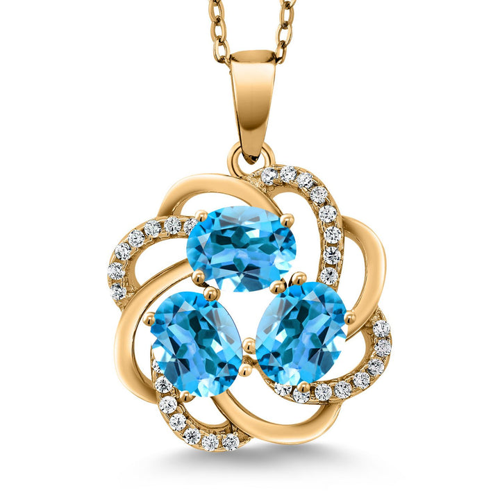 Swiss Blue Topaz - November_Pendant in 925 Yellow Gold Plated Silver