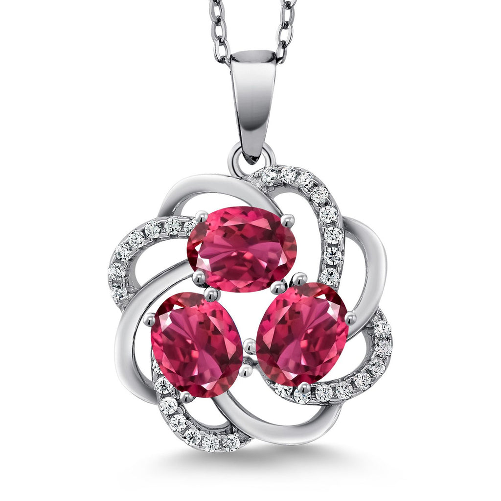 Gem Stone King 3-Stone Spiral Pendant Necklace for Women | 925 Sterling Silver | Gemstone Birthstones | Oval 6X4MM | Includes 18 Inch Chain | Fine Jewelry for Her Mom Wife