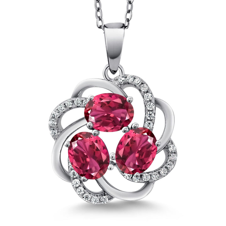 Gem Stone King 3-Stone Spiral Pendant Necklace for Women | 925 Sterling Silver | Gemstone Birthstones | Oval 6X4MM | Includes 18 Inch Chain | Fine Jewelry for Her Mom Wife