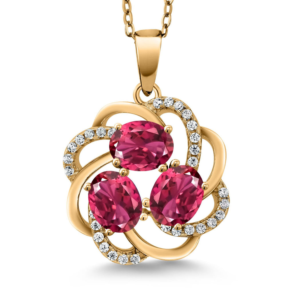Gem Stone King 18K Yellow Gold Plated Silver Gemstone Birthstones 3 Stone Spiral Pendant Necklace for Women | Oval 6X4MM | Includes 18 Inch Chain | Fine Jewelry for Her Mom Wife
