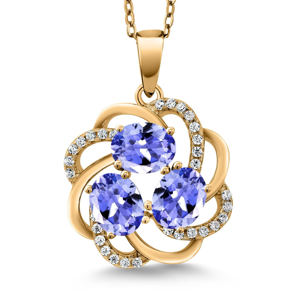 Gem Stone King 18K Yellow Gold Plated Silver Gemstone Birthstones 3 Stone Spiral Pendant Necklace for Women | Oval 6X4MM | Includes 18 Inch Chain | Fine Jewelry for Her Mom Wife