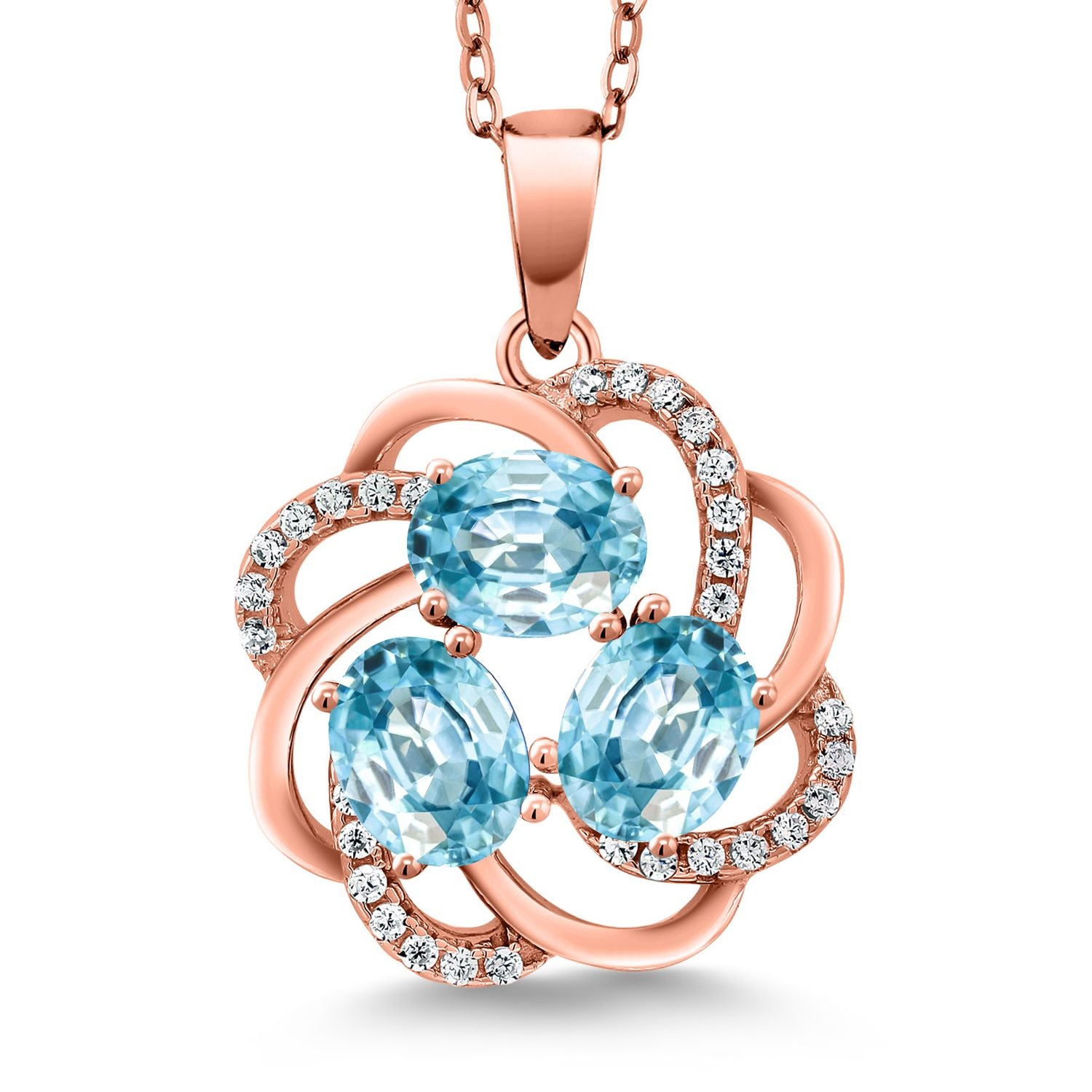 Blue Zircon_Pendant in 925 Rose Gold Plated Silver